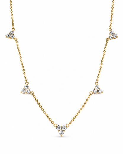 Yellow Gold Five-Station Diamond Cluster Necklace