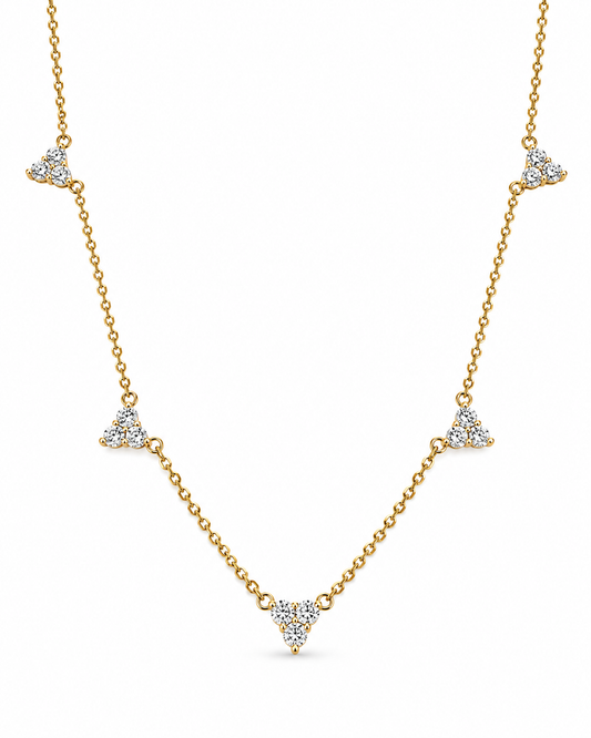 Yellow Gold Five-Station Diamond Cluster Necklace