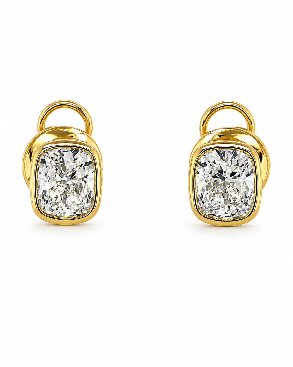 Yellow Gold Cushion-Cut Diamond Stud Earrings