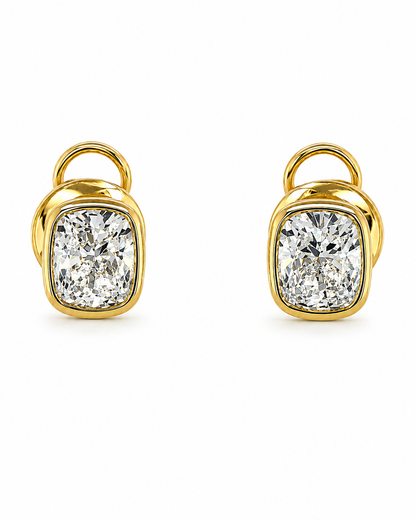 Yellow Gold Cushion-Cut Diamond Stud Earrings