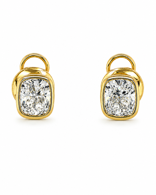 Yellow Gold Cushion-Cut Diamond Stud Earrings