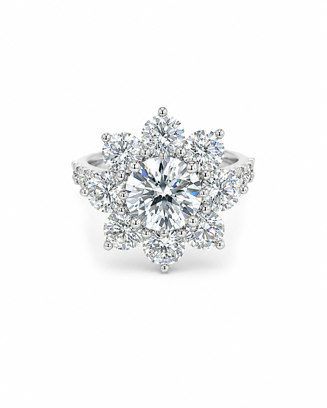 Floral Diamond Cluster Ring in White Gold