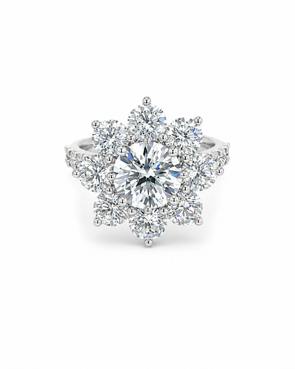 Floral Diamond Cluster Ring in White Gold