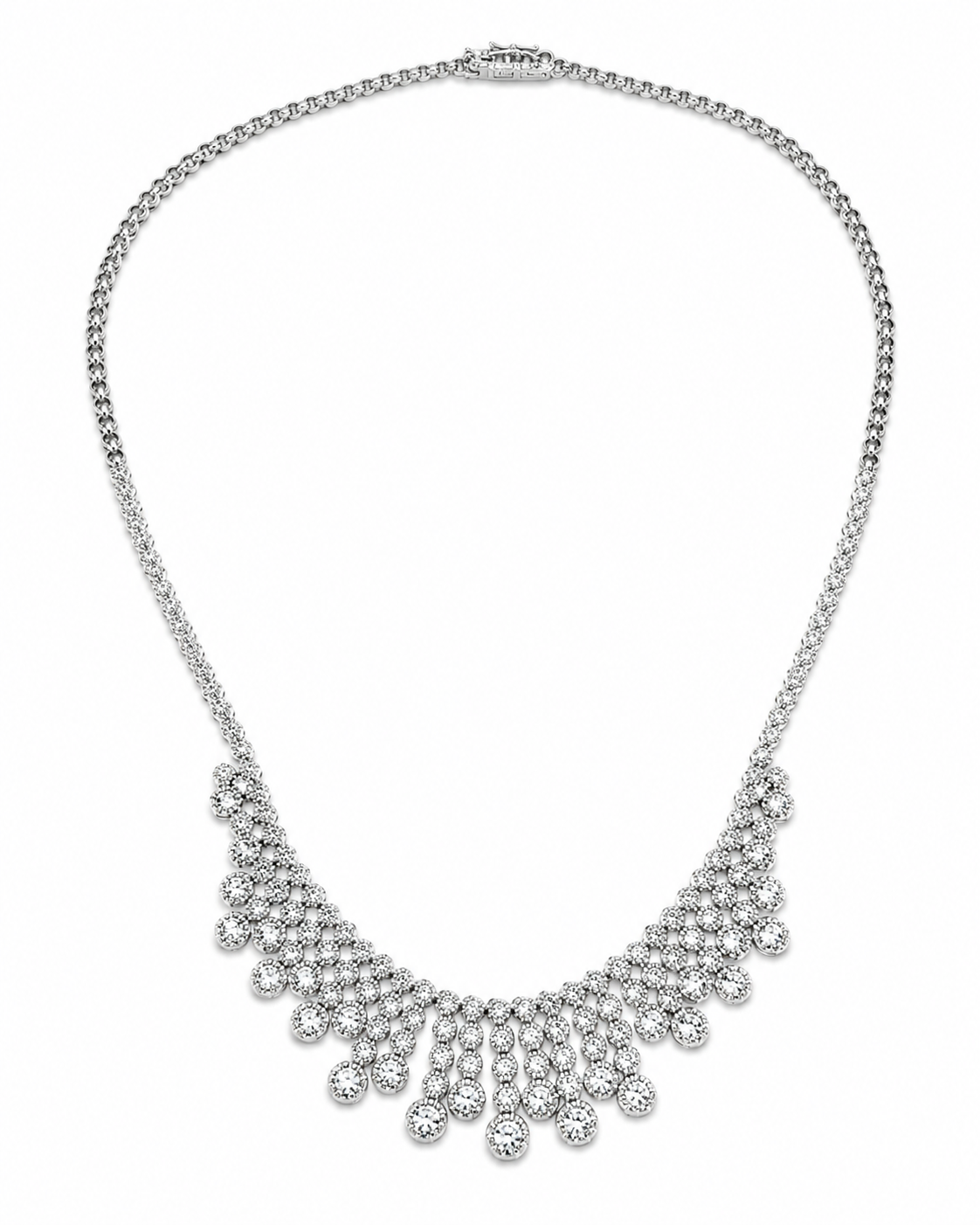 White Gold Diamond Fringe Statement Necklac