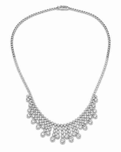 White Gold Diamond Fringe Statement Necklac