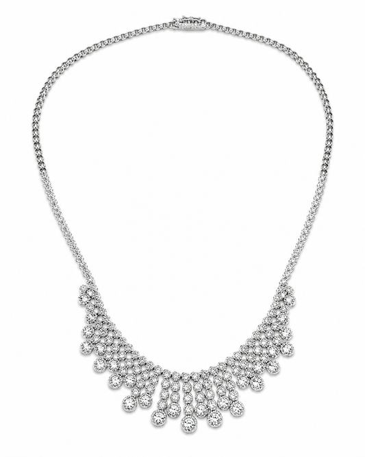 White Gold Diamond Fringe Statement Necklac