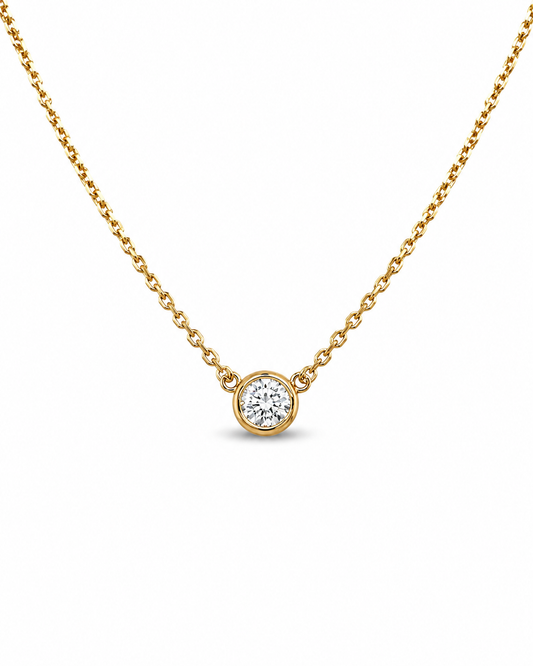 Yellow Gold Bezel-Set Round Diamond Solitaire Necklace
