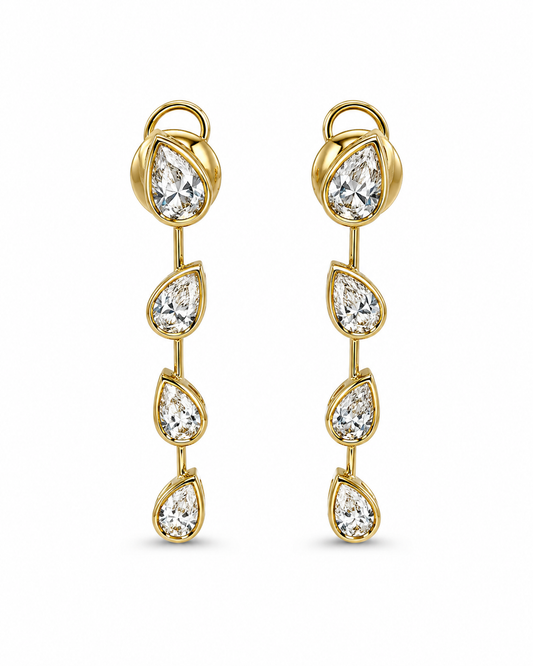 Pear-Cut Diamond Drop Earrings in Yellow Gold