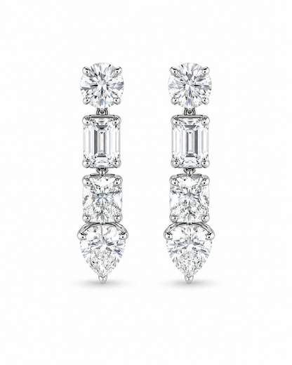 Multi-Shape Diamond Drop Earrings in White Gold