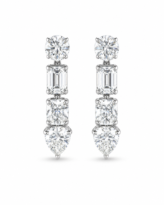 Multi-Shape Diamond Drop Earrings in White Gold