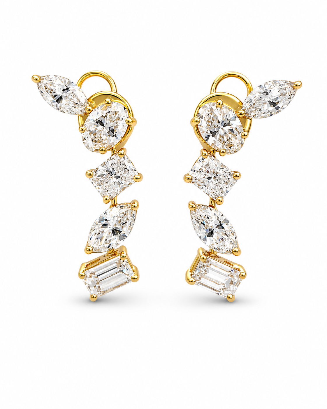 Yellow Gold Mixed-Cut Diamond Drop Earrings
