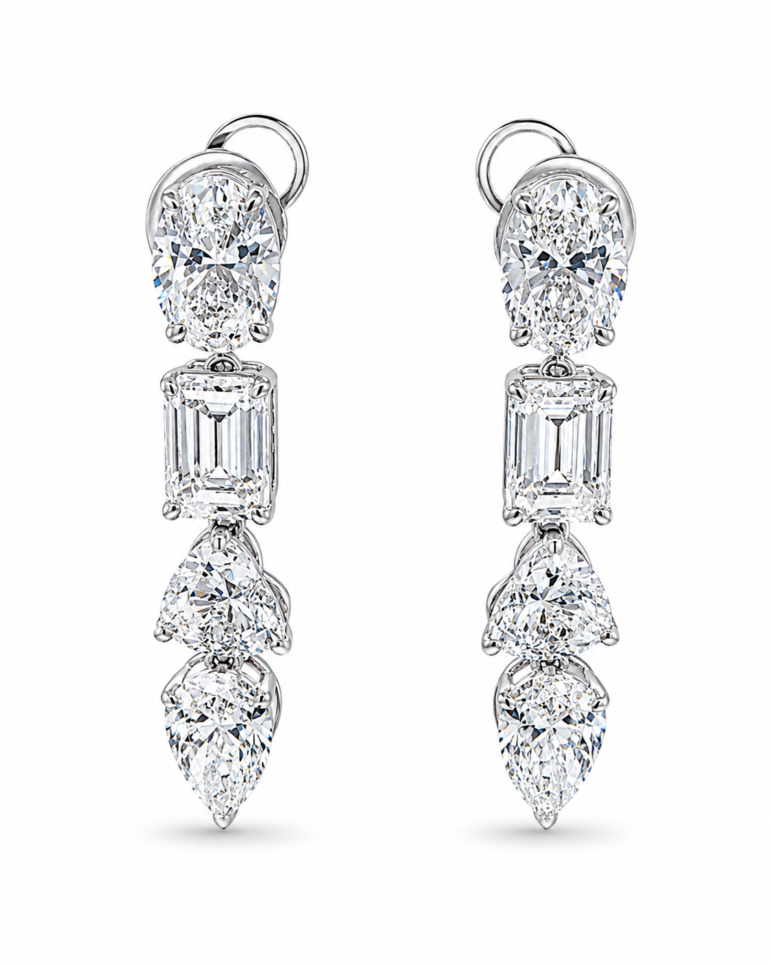 Multi-Cut Diamond Drop Earrings in White Gold