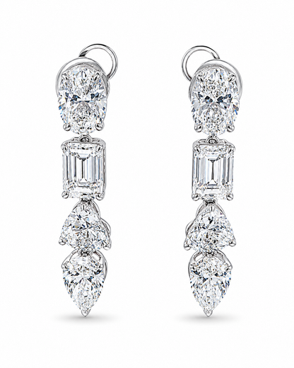 Multi-Cut Diamond Drop Earrings in White Gold