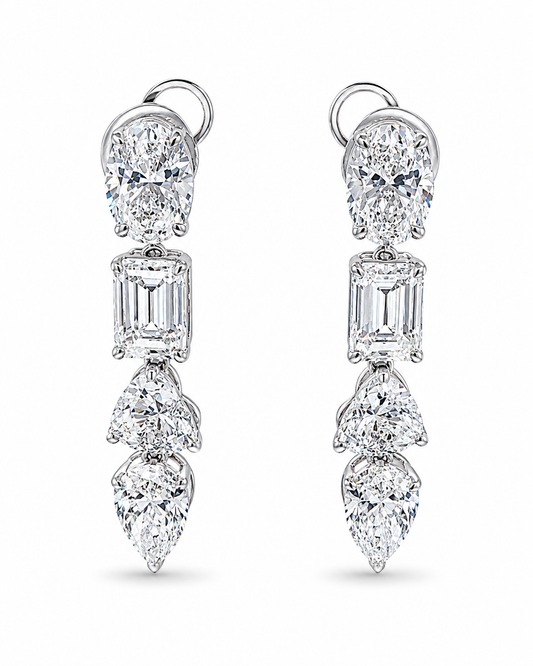 Multi-Cut Diamond Drop Earrings in White Gold