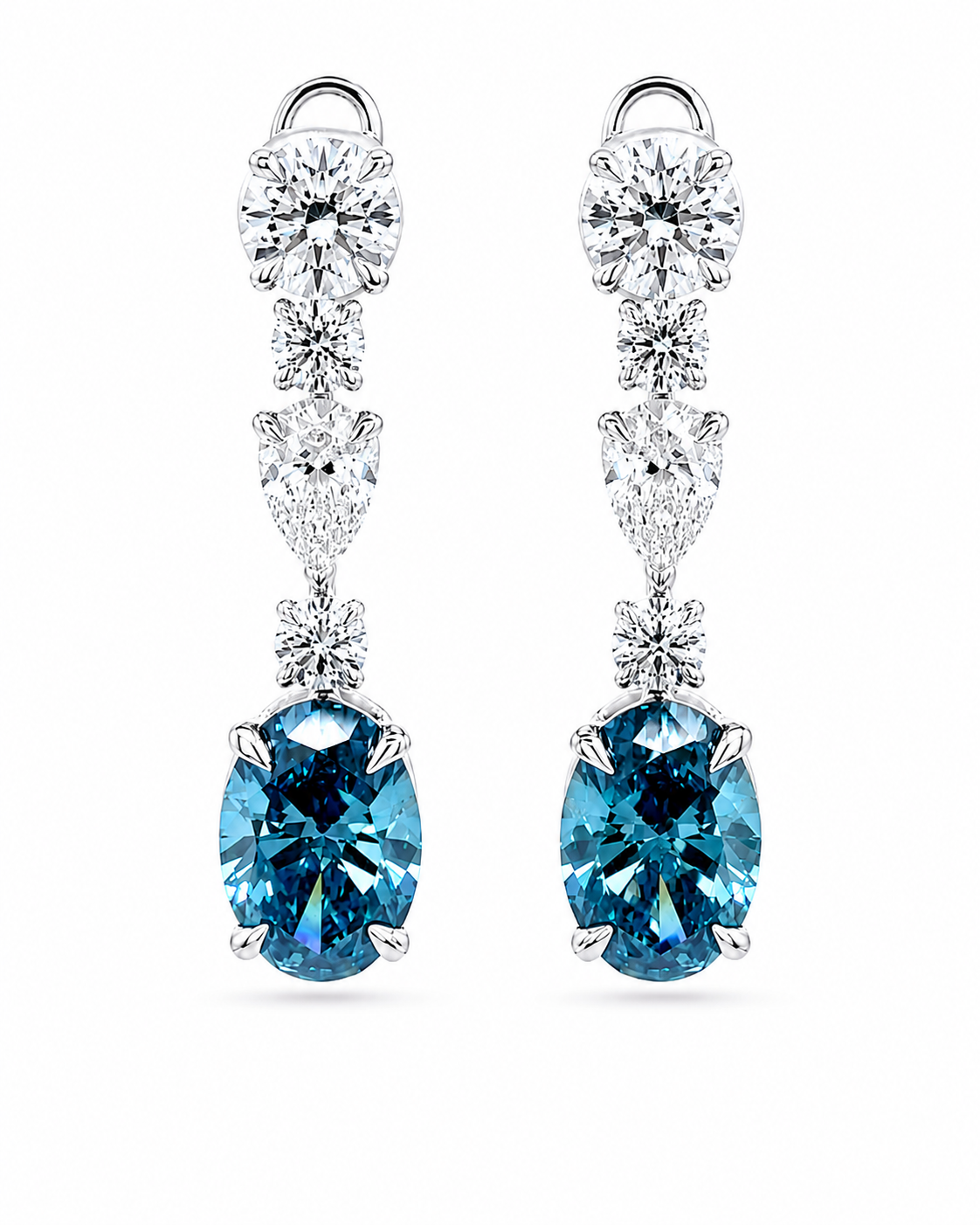 Blue Gemstone and Mixed-Cut Diamond Drop Earrings