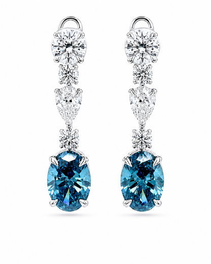 Blue Gemstone and Mixed-Cut Diamond Drop Earrings