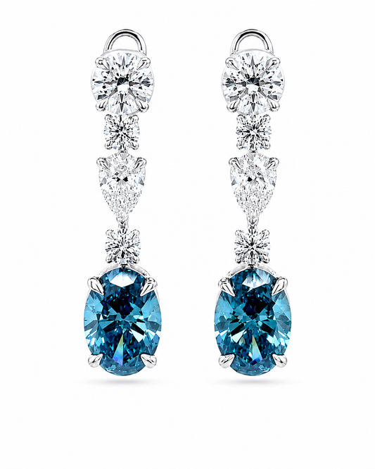 Blue Gemstone and Mixed-Cut Diamond Drop Earrings