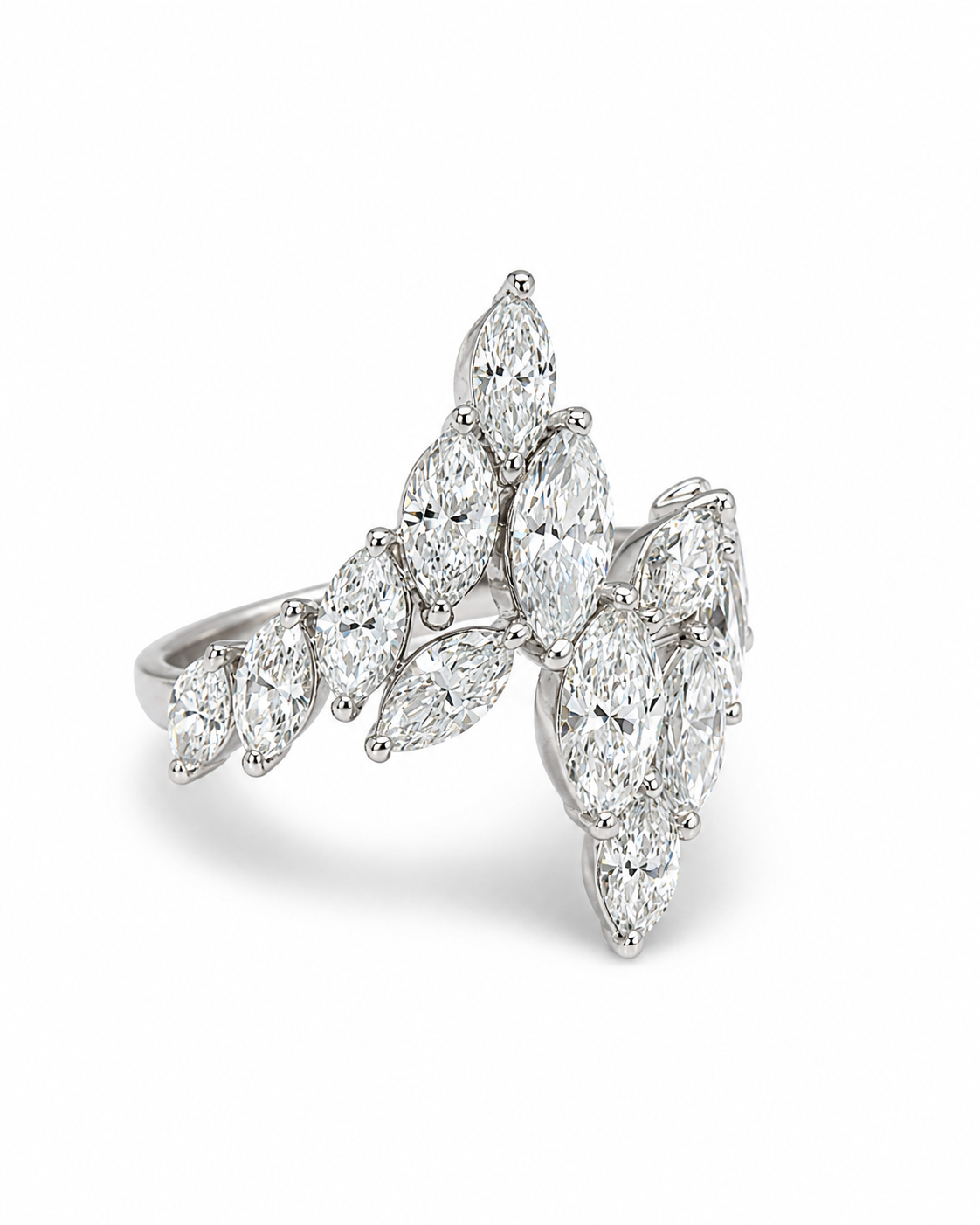 Marquise-Cut Diamond Leaf Ring in White Gold
