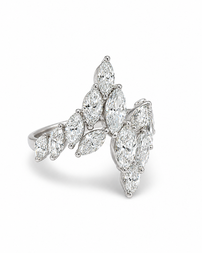 Marquise-Cut Diamond Leaf Ring in White Gold