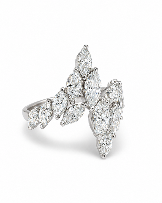 Marquise-Cut Diamond Leaf Ring in White Gold