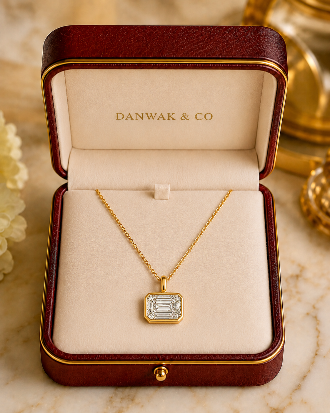 Emerald-Cut Bezel Pendant Necklace in Yellow Gold