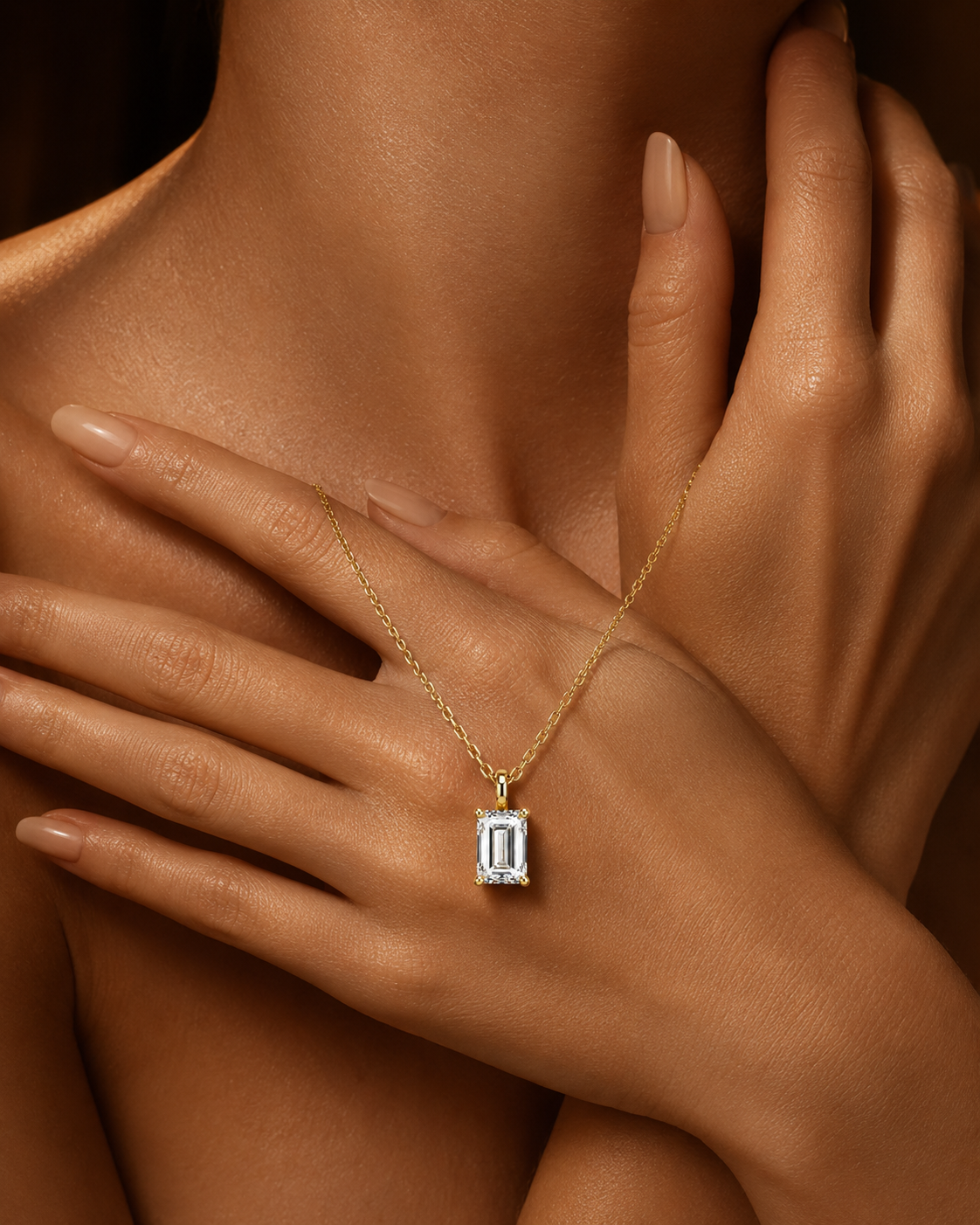 Yellow Gold Emerald-Cut Diamond Solitaire Pendant Necklace