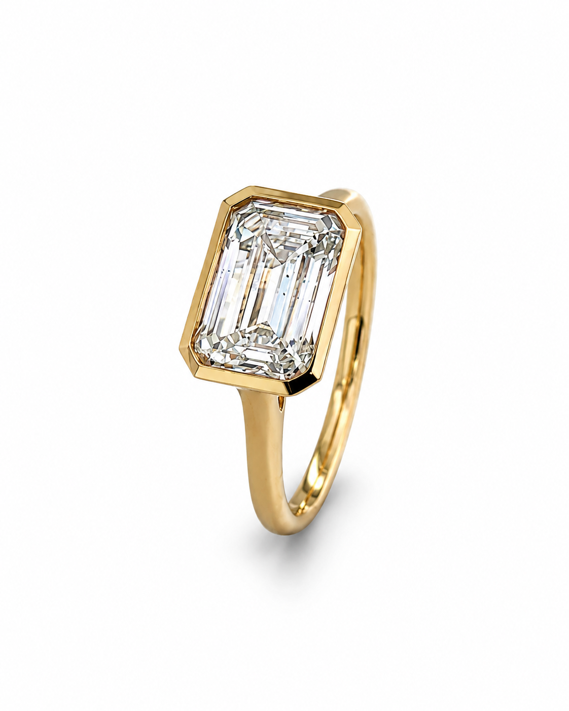 Emerald Cut Bezel Diamond Ring in Yellow Gold