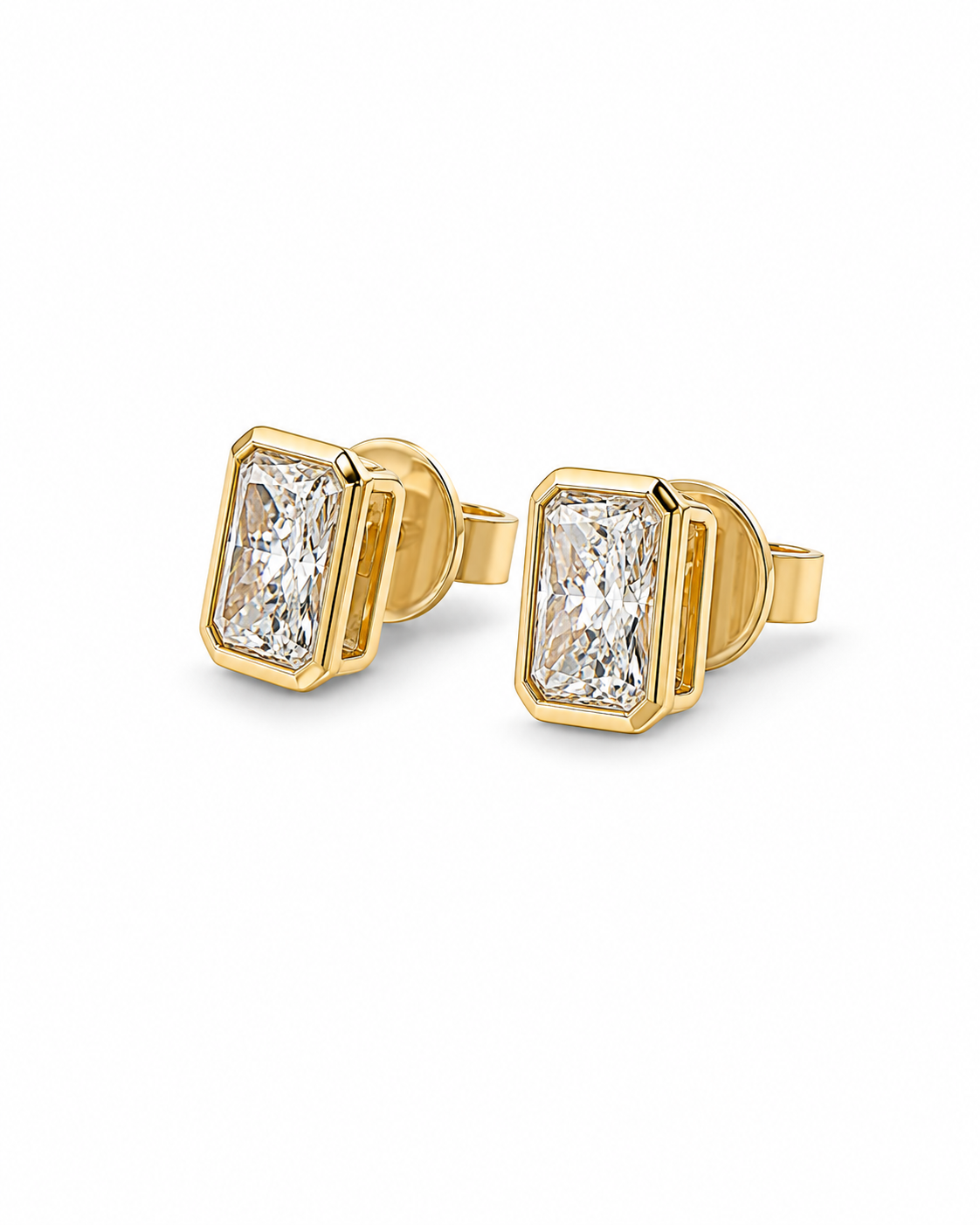 Emerald-Cut Solitaire Stud Earrings in Polished Yellow Gold