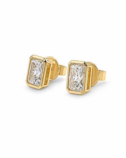 Emerald-Cut Solitaire Stud Earrings in Polished Yellow Gold
