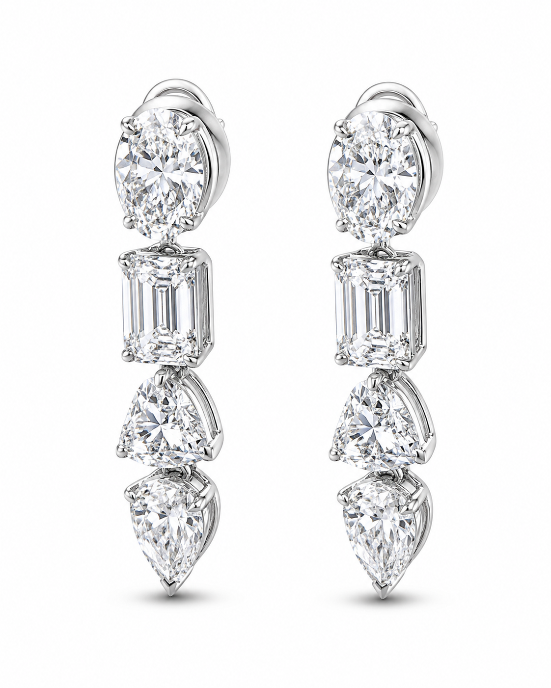 Multi-Cut Diamond Drop Earrings in White Gold