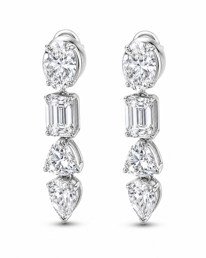 Multi-Cut Diamond Drop Earrings in White Gold