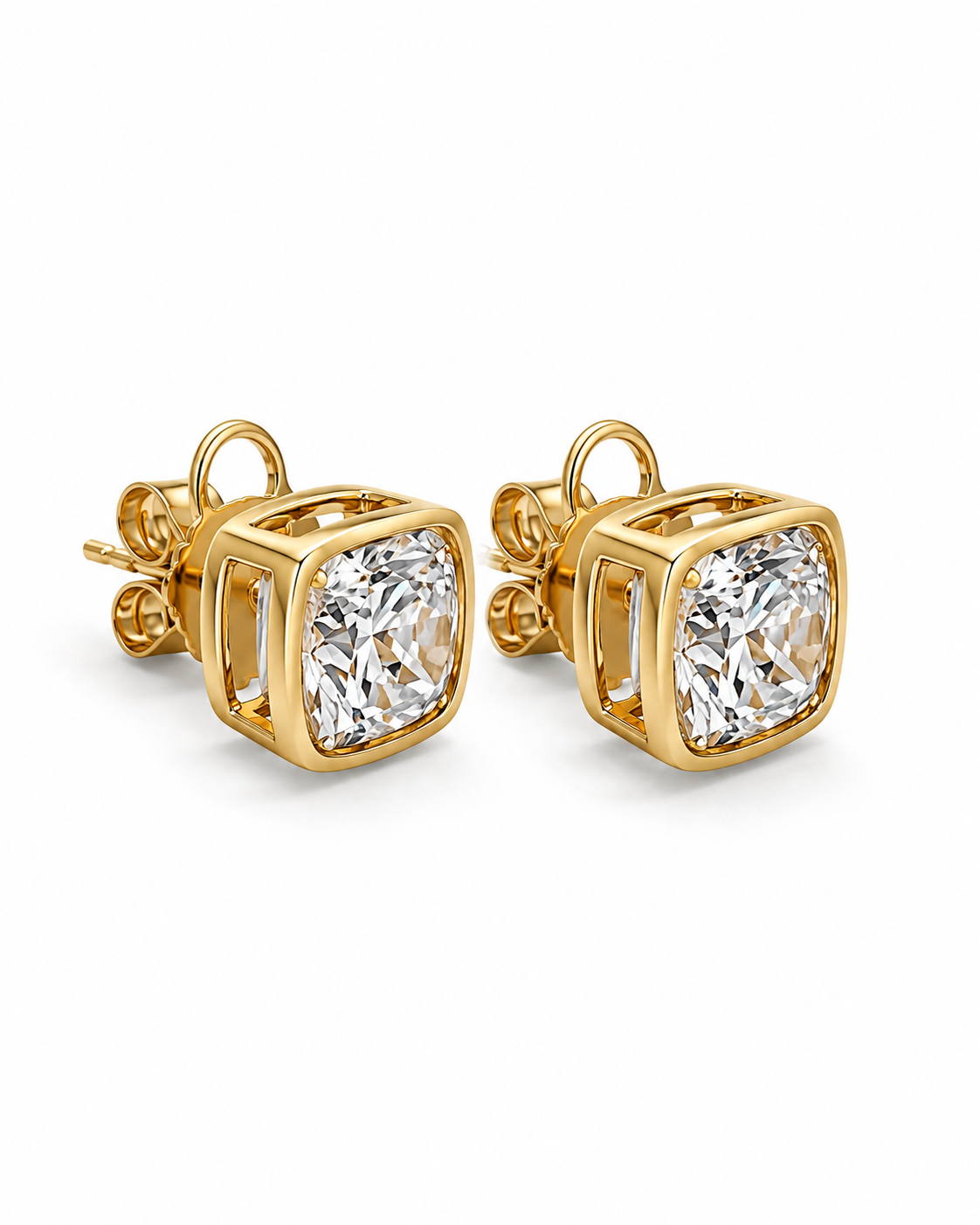 Cushion-Cut Diamond Stud Earrings in Yellow Gold