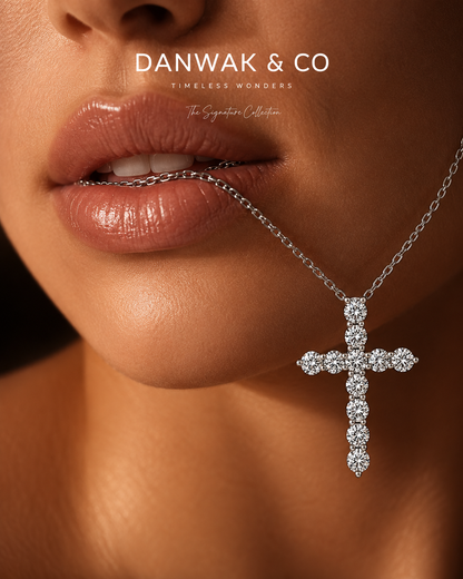 White Gold Round Diamond Cross Pendant Necklace