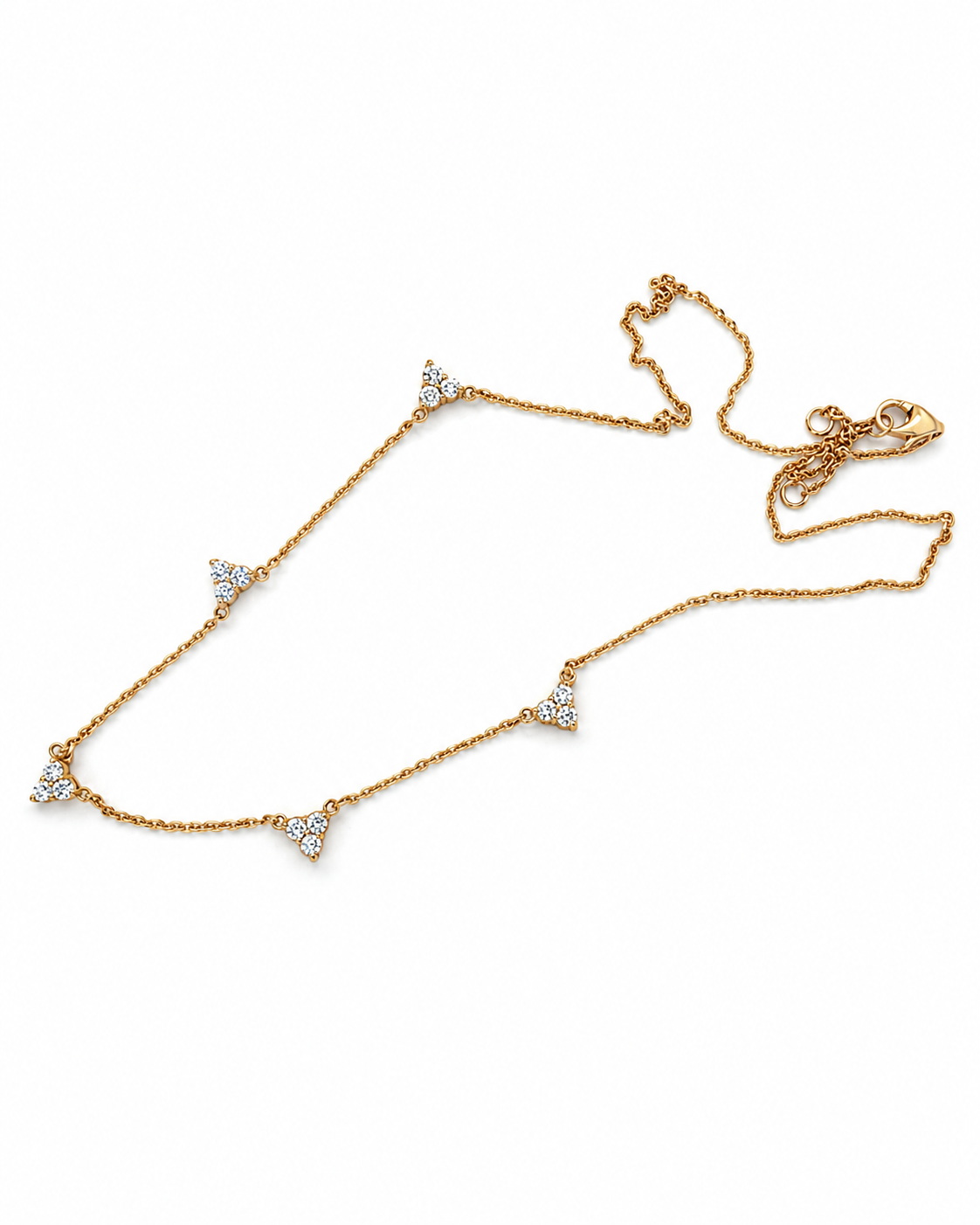 Yellow Gold Five-Station Diamond Cluster Necklace