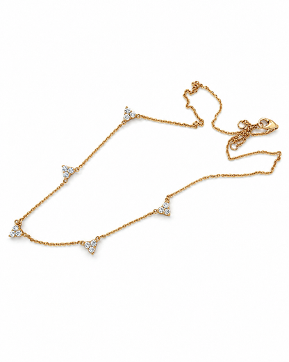 Yellow Gold Five-Station Diamond Cluster Necklace