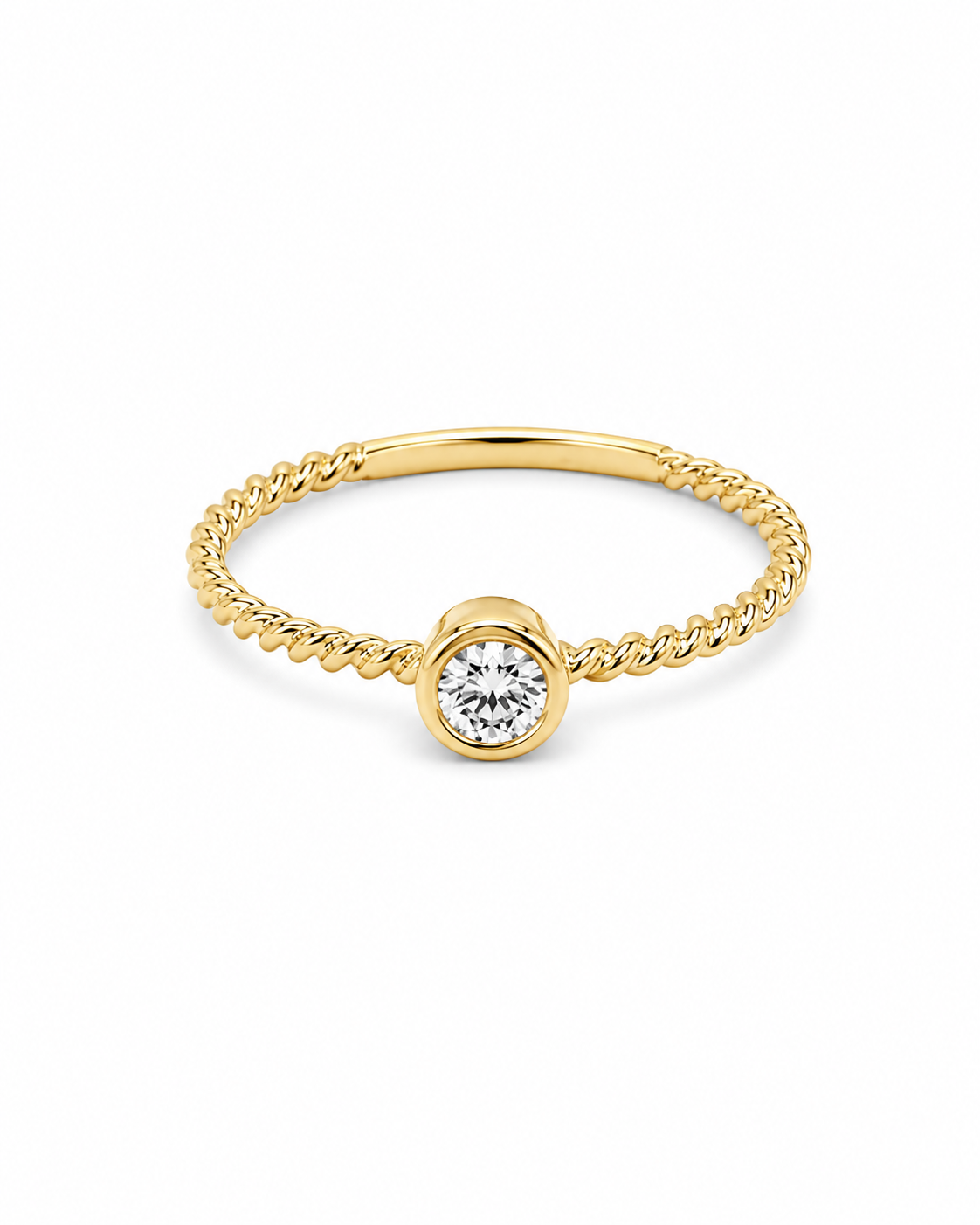 Yellow Gold Twisted Rope Diamond Bezel Ring