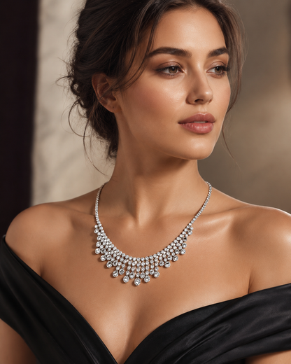 White Gold Diamond Fringe Statement Necklac