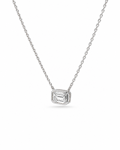 14K White Gold Emerald-Cut Solitaire Necklace