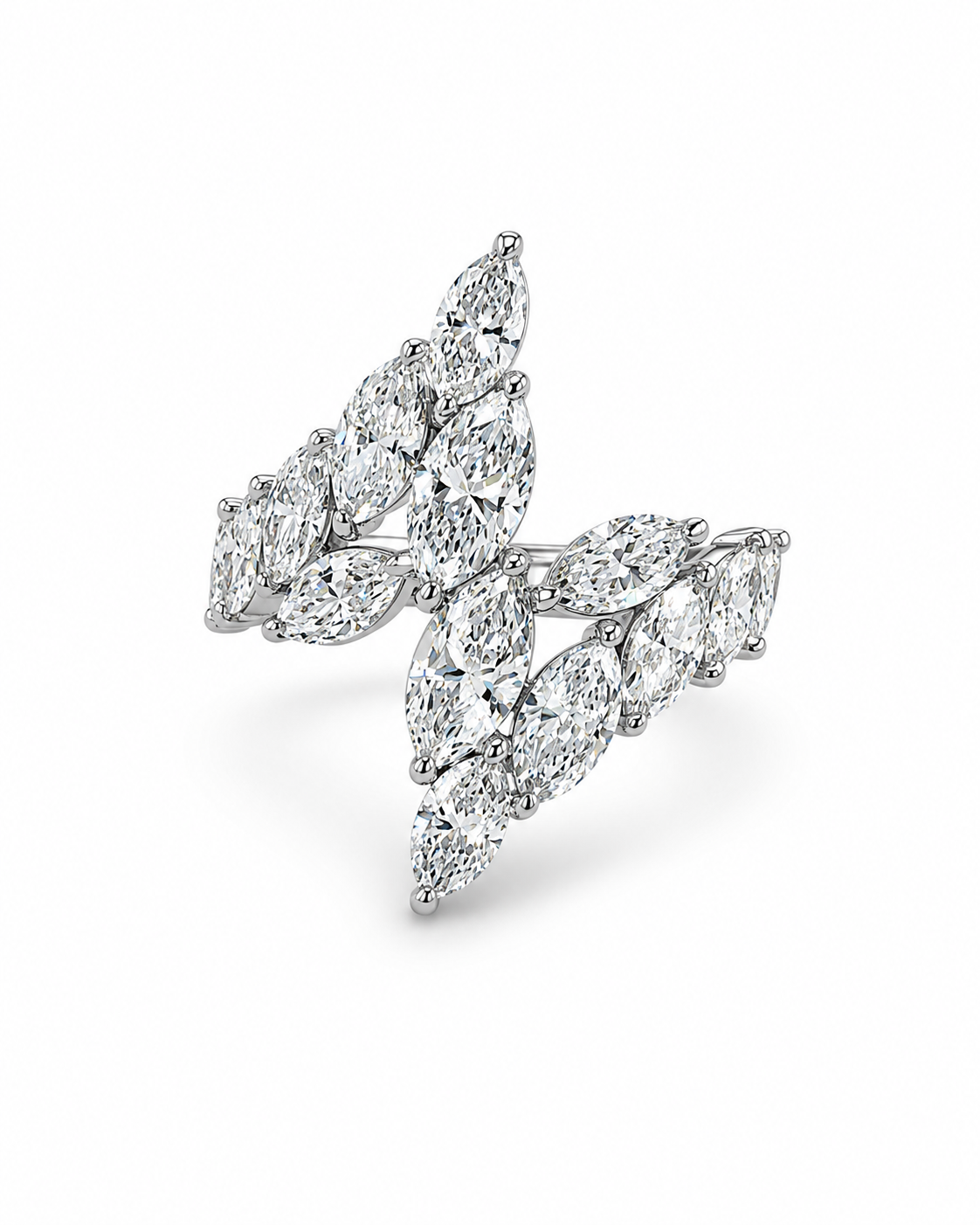 Marquise-Cut Diamond Leaf Ring in White Gold