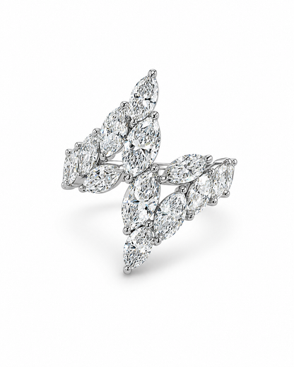 Marquise-Cut Diamond Leaf Ring in White Gold