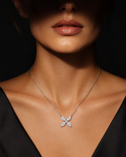 White Gold Marquise Diamond Floral Pendant Necklace