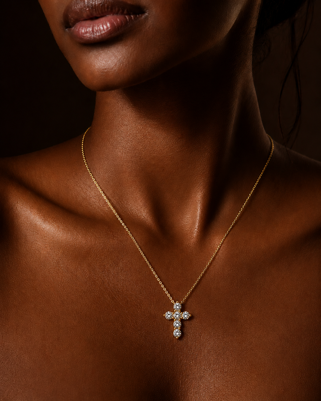 Yellow Gold Six-Diamond Cross Pendant Necklace