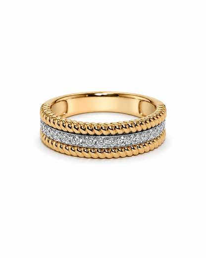 Two-Tone Gold Diamond Rope-Edge Band Ring