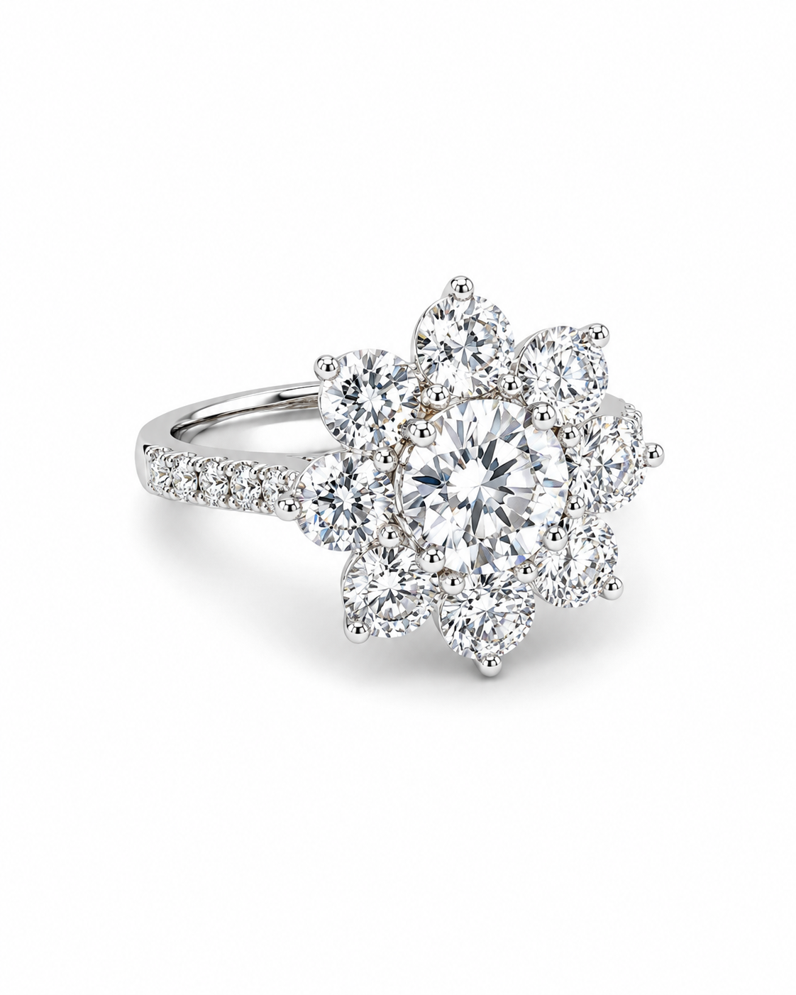Floral Diamond Cluster Ring in White Gold