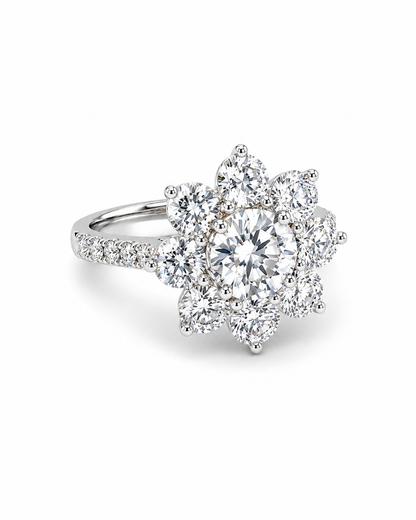 Floral Diamond Cluster Ring in White Gold