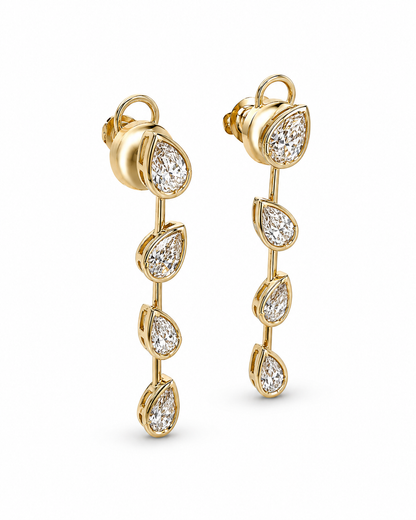 Pear-Cut Diamond Drop Earrings in Yellow Gold