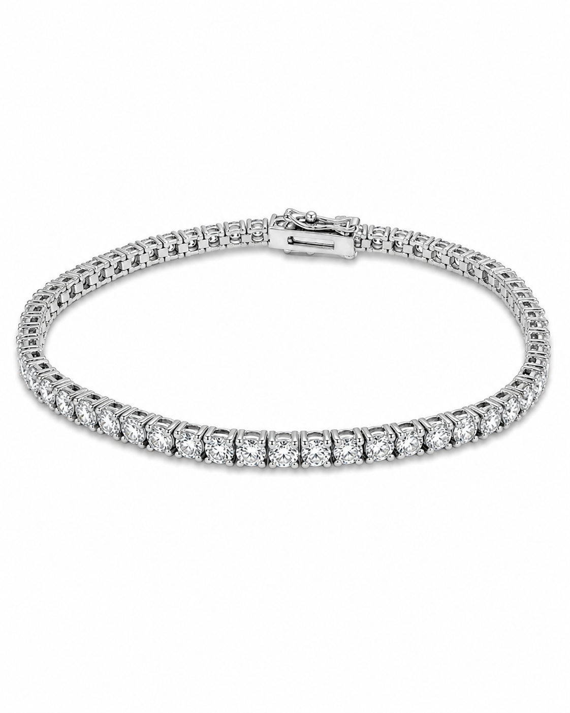 Classic Round Diamond Tennis Bracelet in Polished White Gold