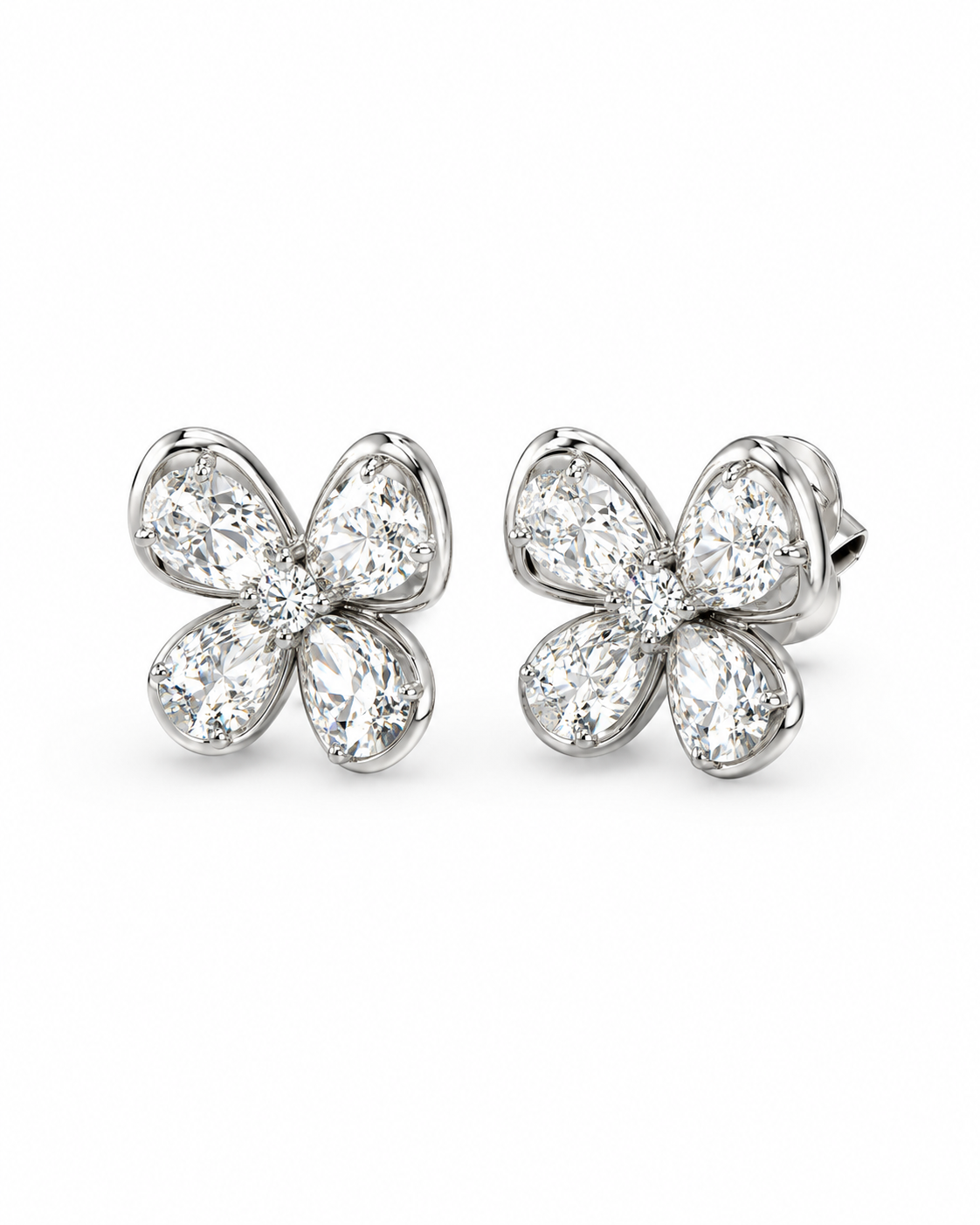 Diamond Butterfly Stud Earrings in White Gold