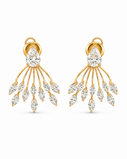 Yellow Gold Pear & Marquise Diamond Chandelier Earrings