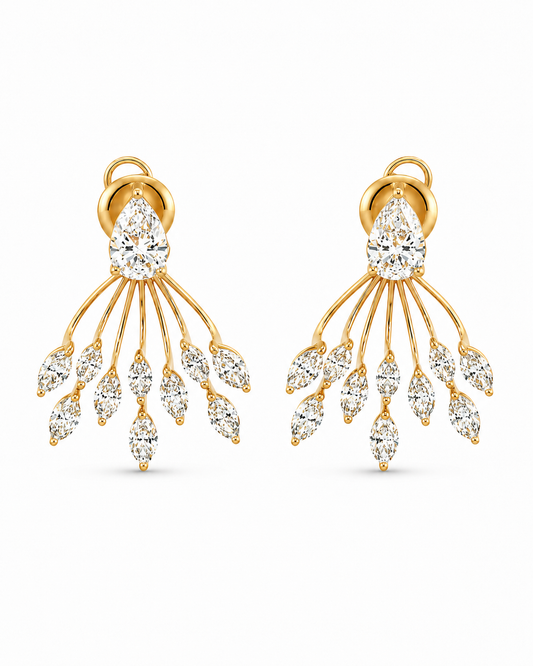 Yellow Gold Pear & Marquise Diamond Chandelier Earrings